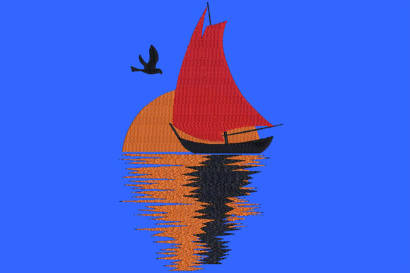 Sailing Boat: A Sunset Silhouette Worth Stitching